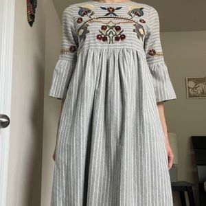 Orange Creek Small Bell Sleeve Embroidered Dress Empire Waste
